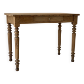 Table bureau rustique en chêne, pieds tournés cannelés, XIXe