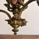 Antique Bronze Ceiling Chandelier with Fringed Glass Tulips, 3 Arms, Art Nouveau