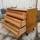 Rattan chest of drawers and vintage wood