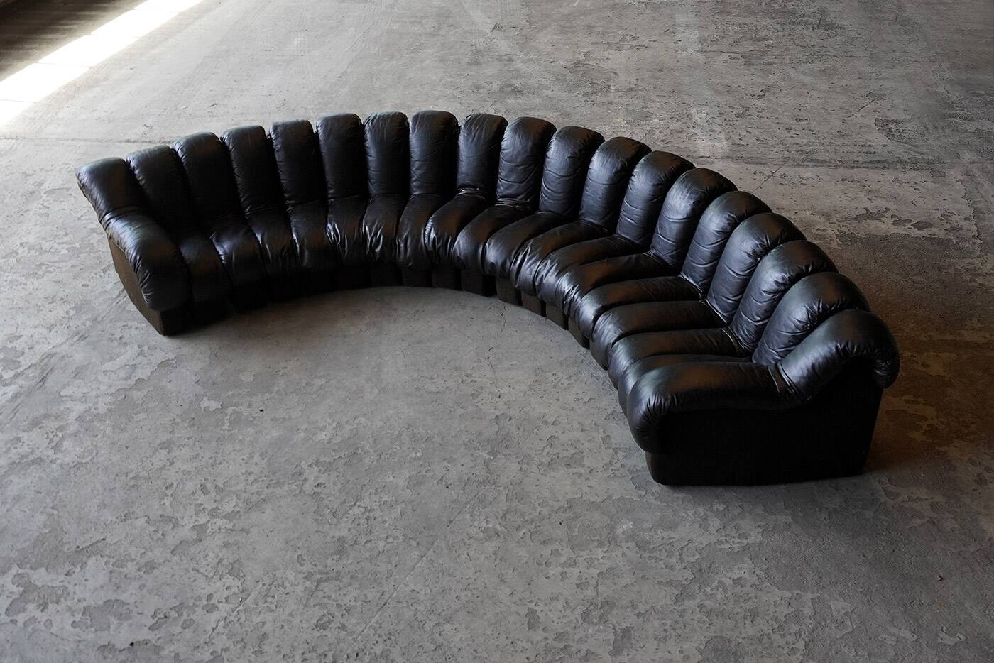 De Sede DS600 snake sofa in black leather by Ueli Berger, Switzerland 1970s