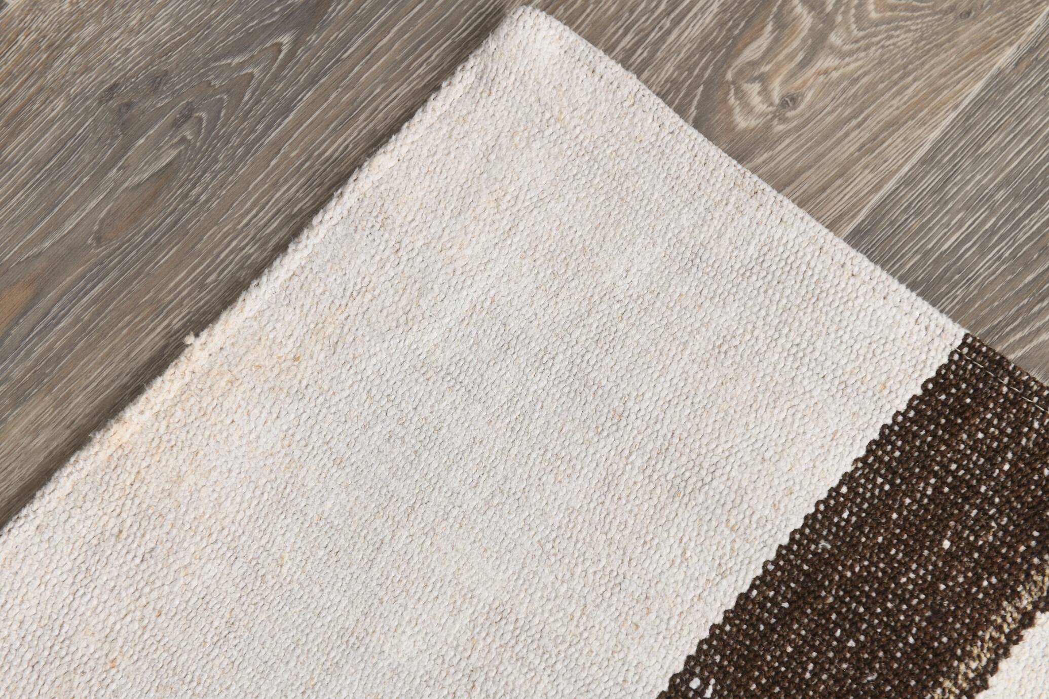 Short White Brown Turkish Kilim Runner Rug, 75x174Cm