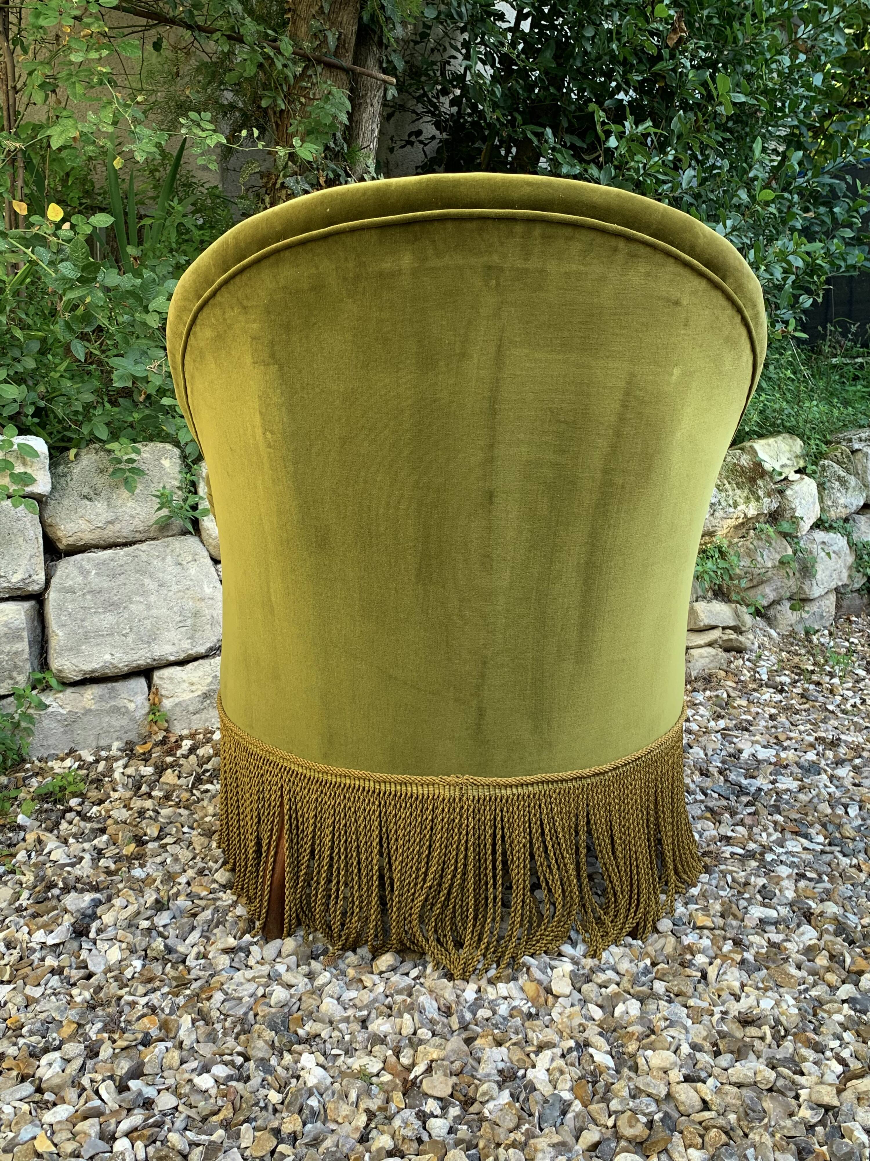 Vintage green velvet toad armchair