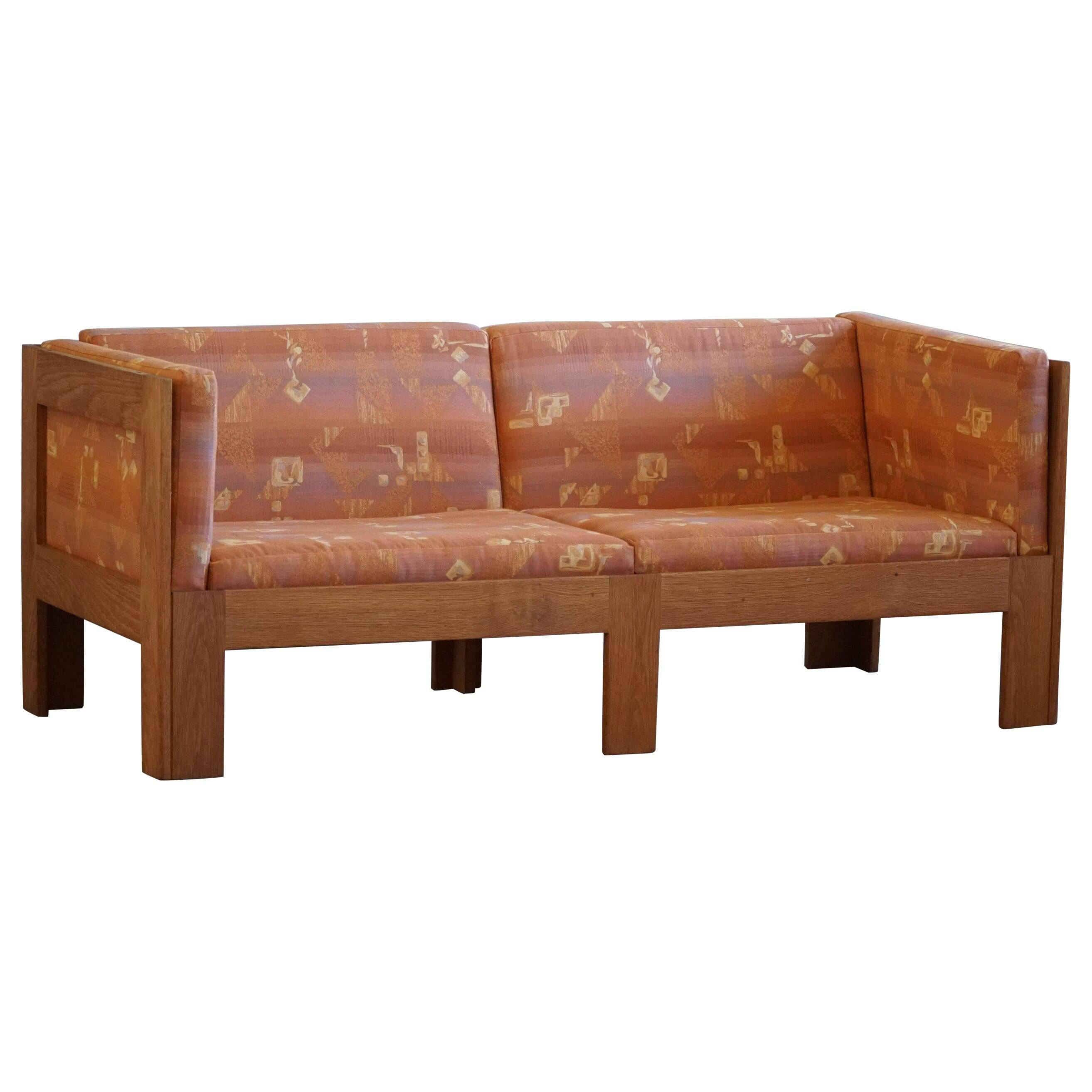 Danish Mid-Century Two-Seat Sofa in Oak, Reupholstered, by Tage Poulsen, 1960s