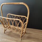 Vintage magazine holder 60s in rattan honey light