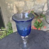 Two large wine glasses in blown and bubbled glass, duo line, vintage