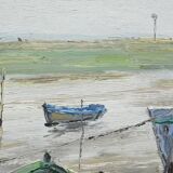 Painting “Boats at Low Tide”, signed J-P. Guinegault – 2nd part 20th century