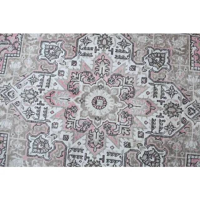 1960s Vintage Persian Handmade Wool Cotton Light Pink Area Rug 285x388