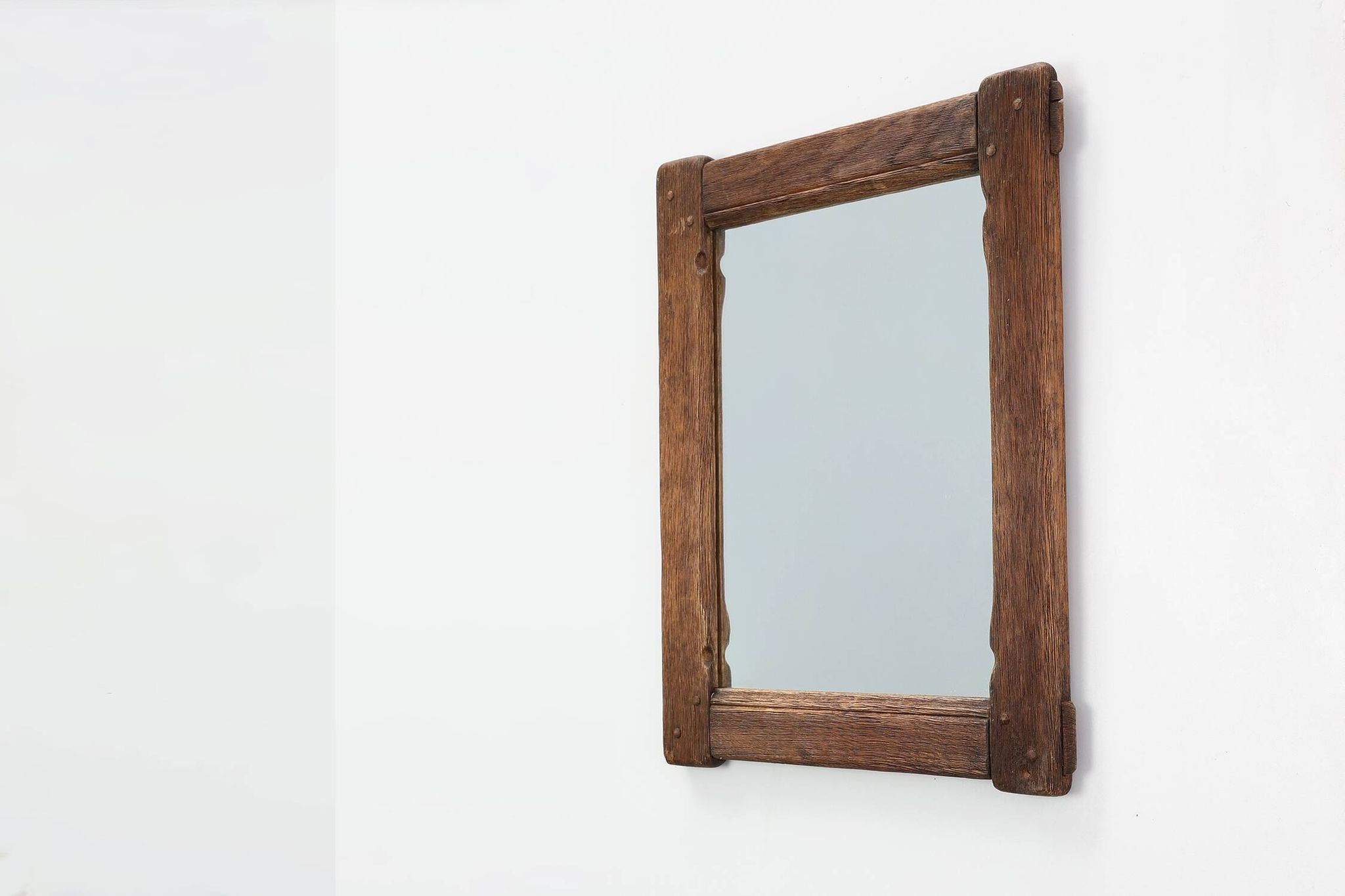 Antique oak rustic wall mirror, France ca. 1820
