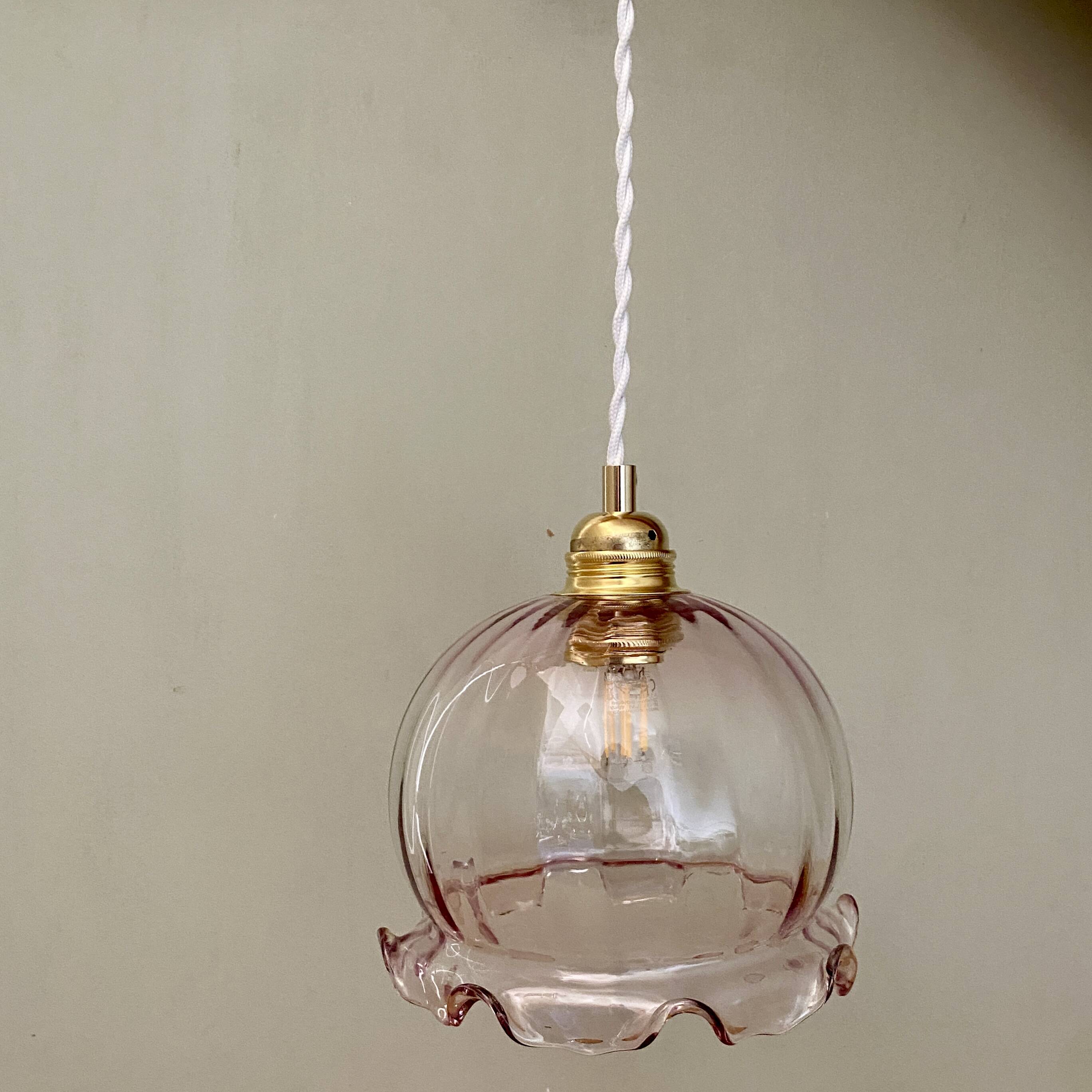 Vintage pink glass globe pendant light