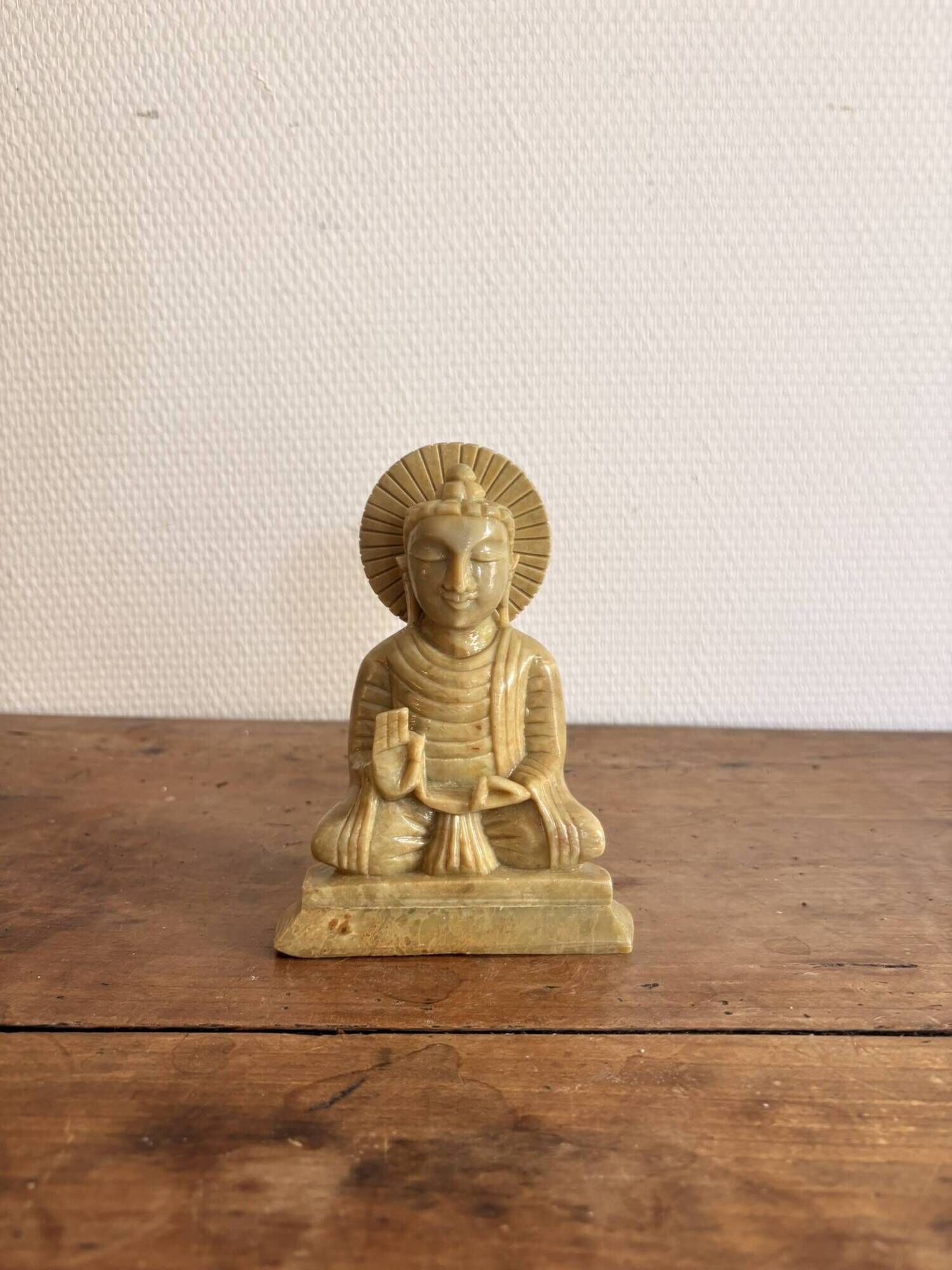 Buddha Sculpture Steatite Stone Lard India Asia Padmasana Abhaya Mudra