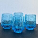 Set of 4 vintage azure blue crackled glass vases – ref. 7239