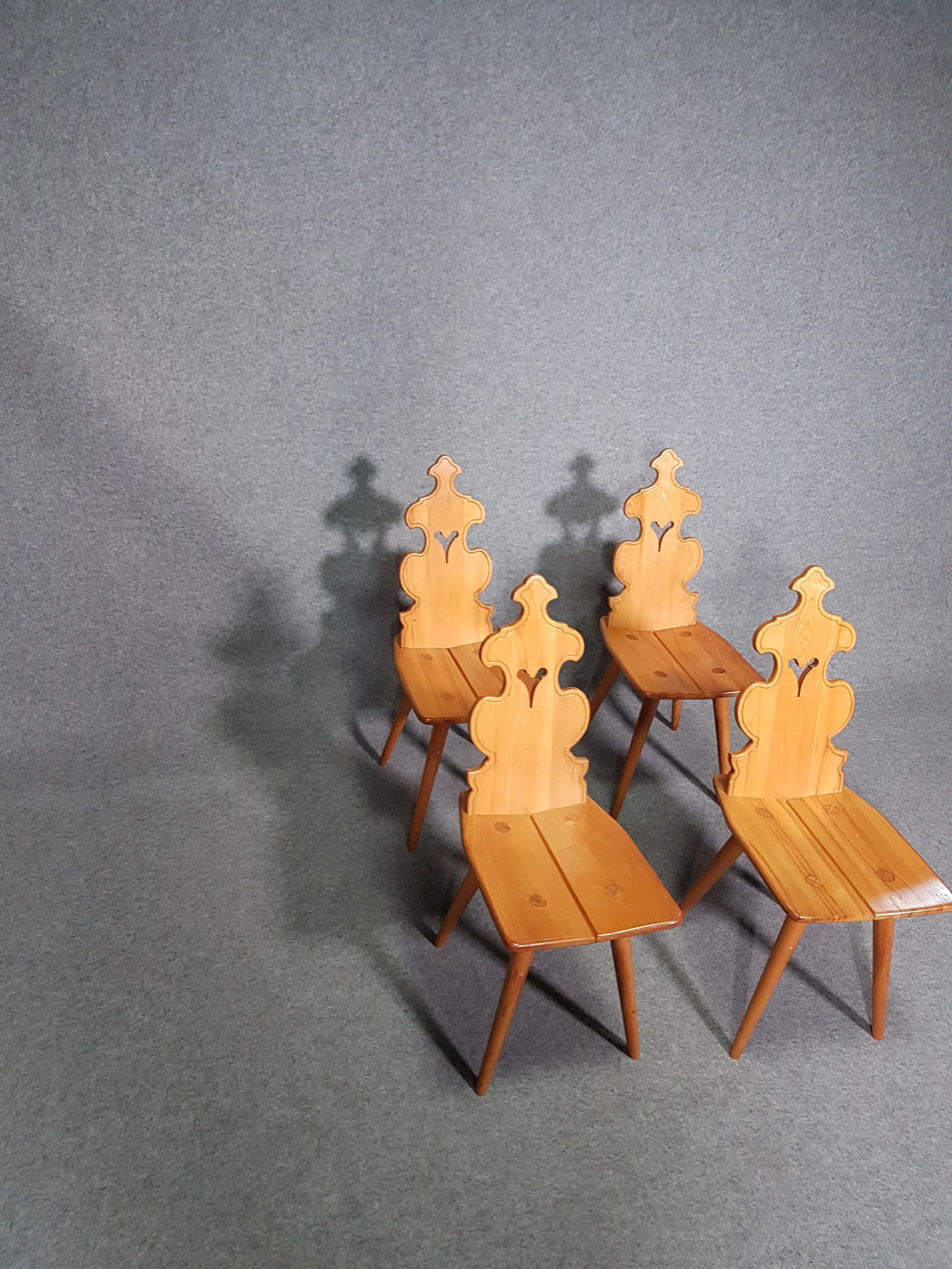 Vintage mid-century brutalist style design Tiroler chair set of 4