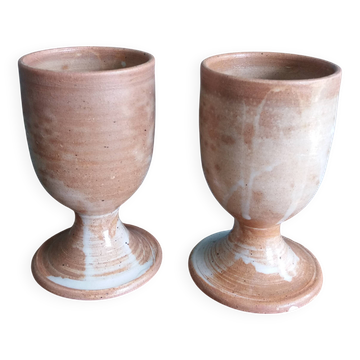 Stoneware Mazagrans stemmed glasses and cups from Puisaye