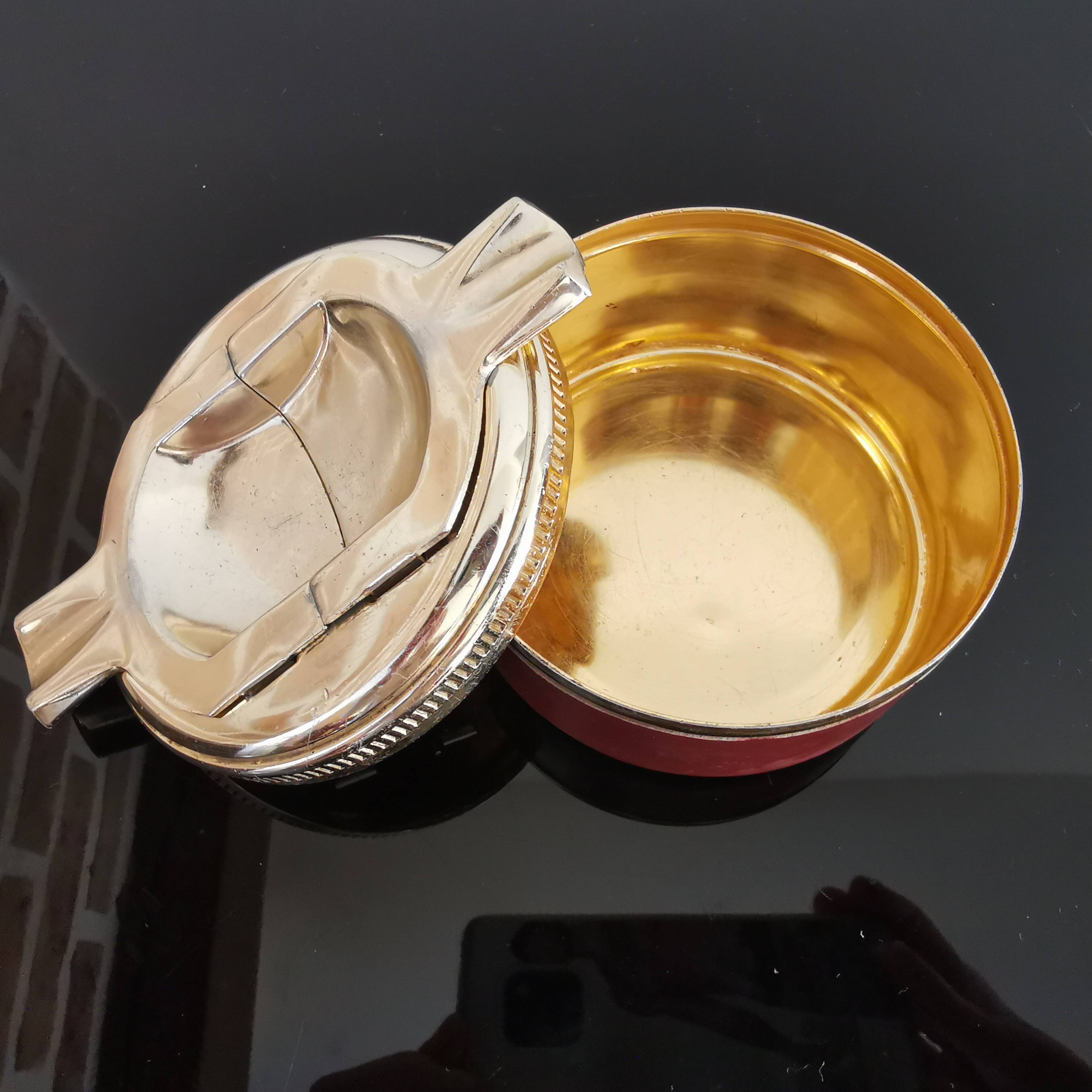 1950s Flamidor Diplomate style ashtray covered in leather with brass tray
