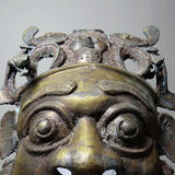 Vintage bronze African mask from Bamoun, Cameroon.