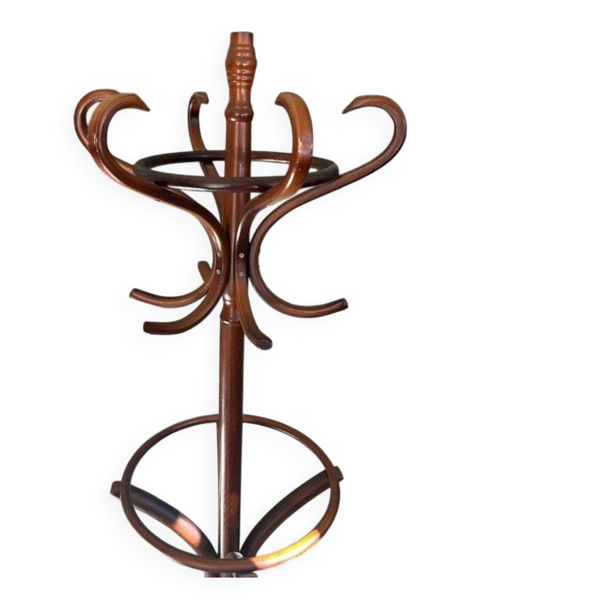 Curved wooden parrot coat rack with a swivelling head - Thonet style