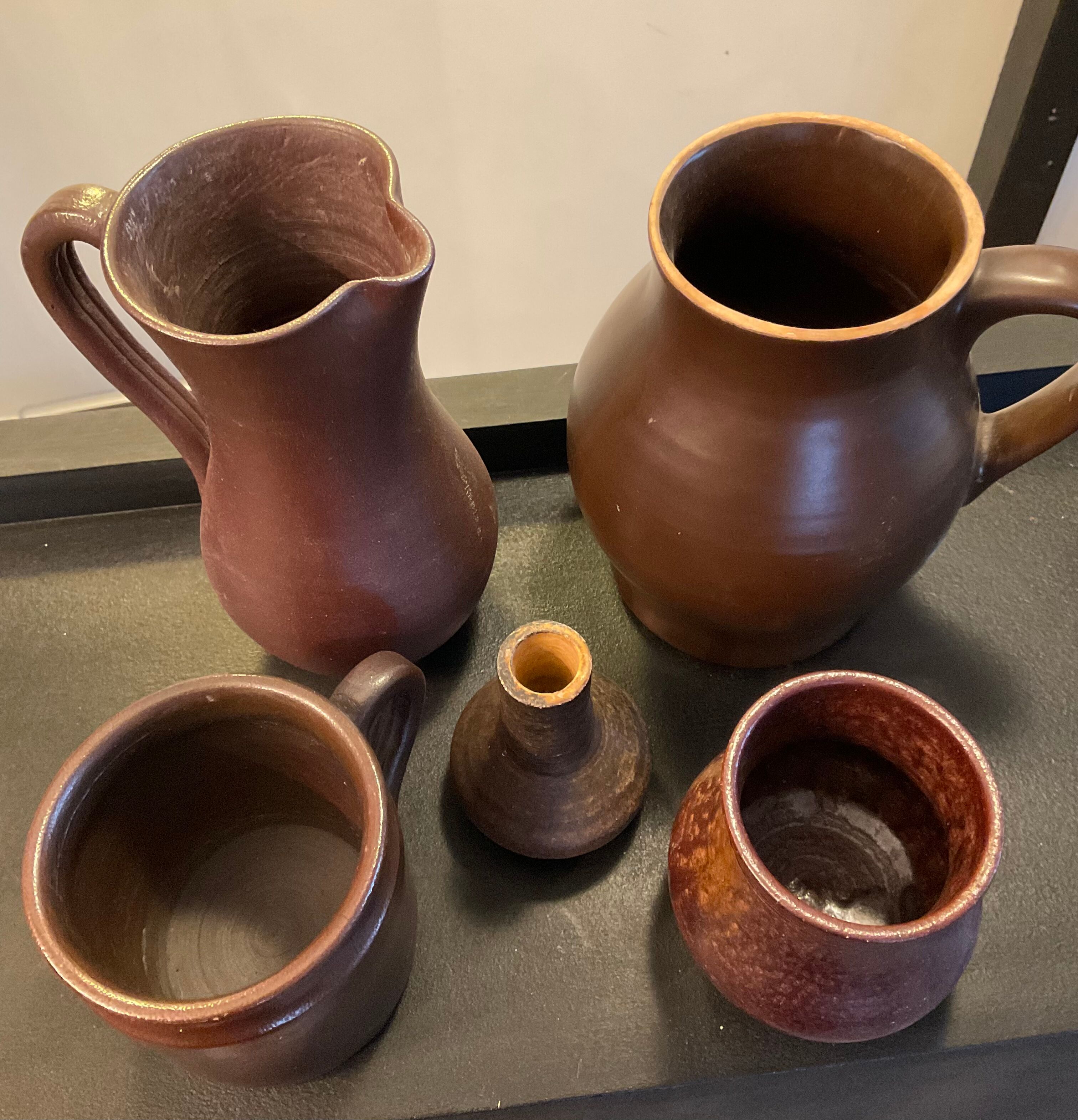 Series of 5 vintage brown ceramic vases