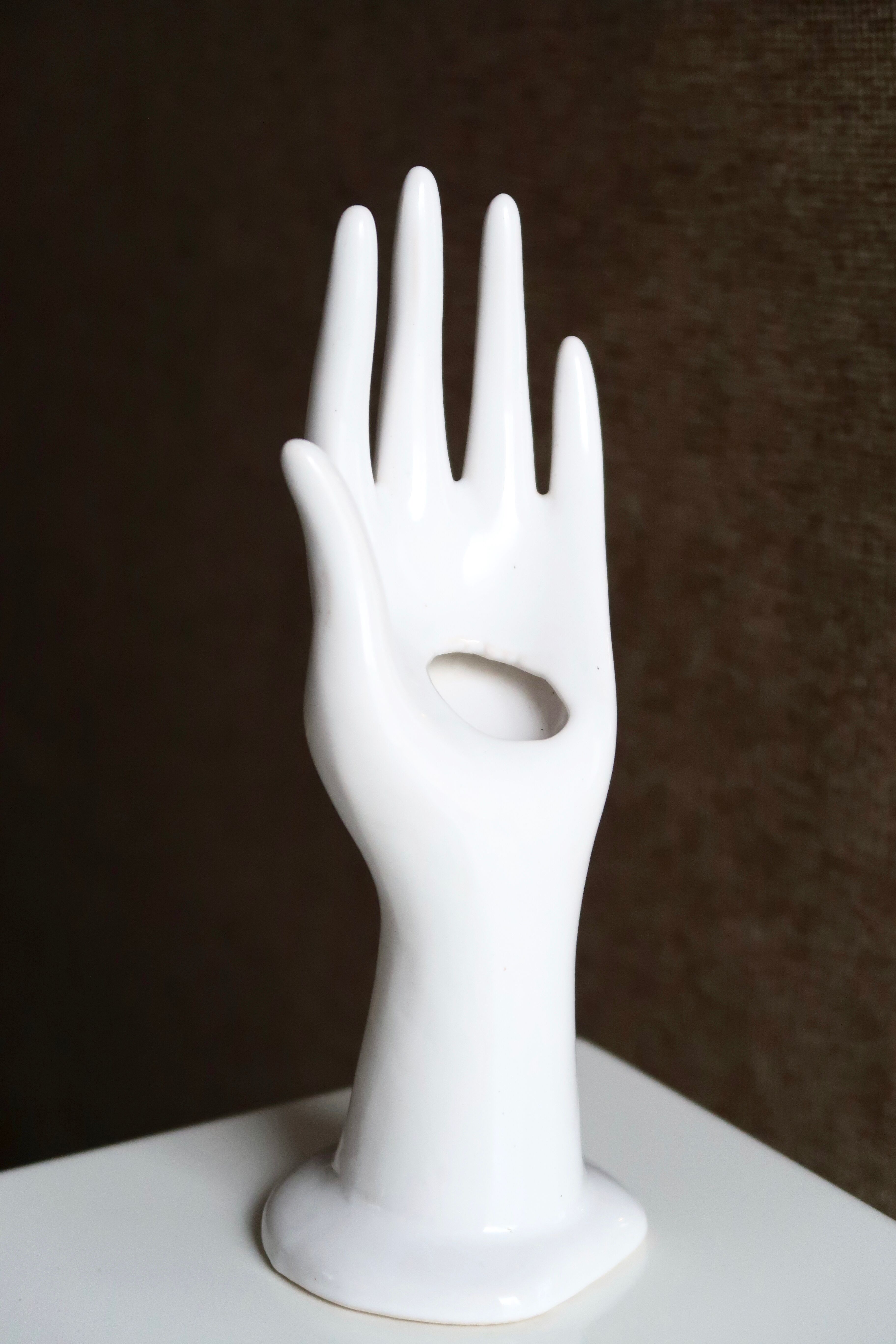 Hand baguier or vase, white porcelain, 70s