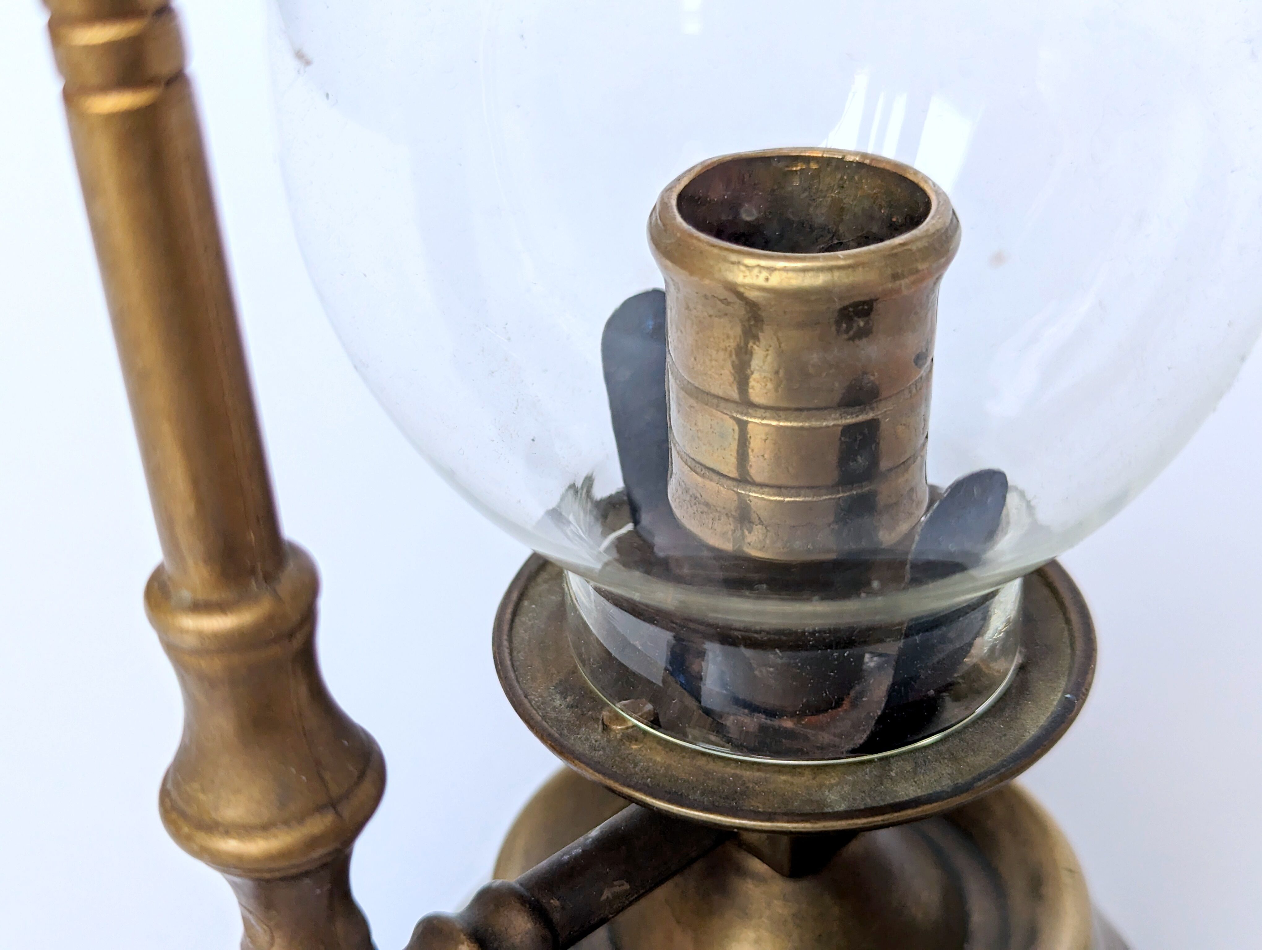 Victorian style chandelier, Brass candle holder with glass globe