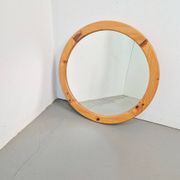 Scandinavian Round Pine Mirror, 1970s