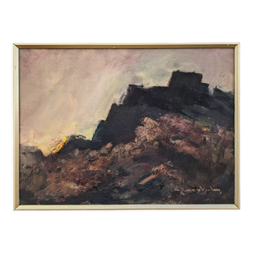 Mid-Century Modern "Break of Day" Swedish Abstract Landscape Oil Painting, Framed