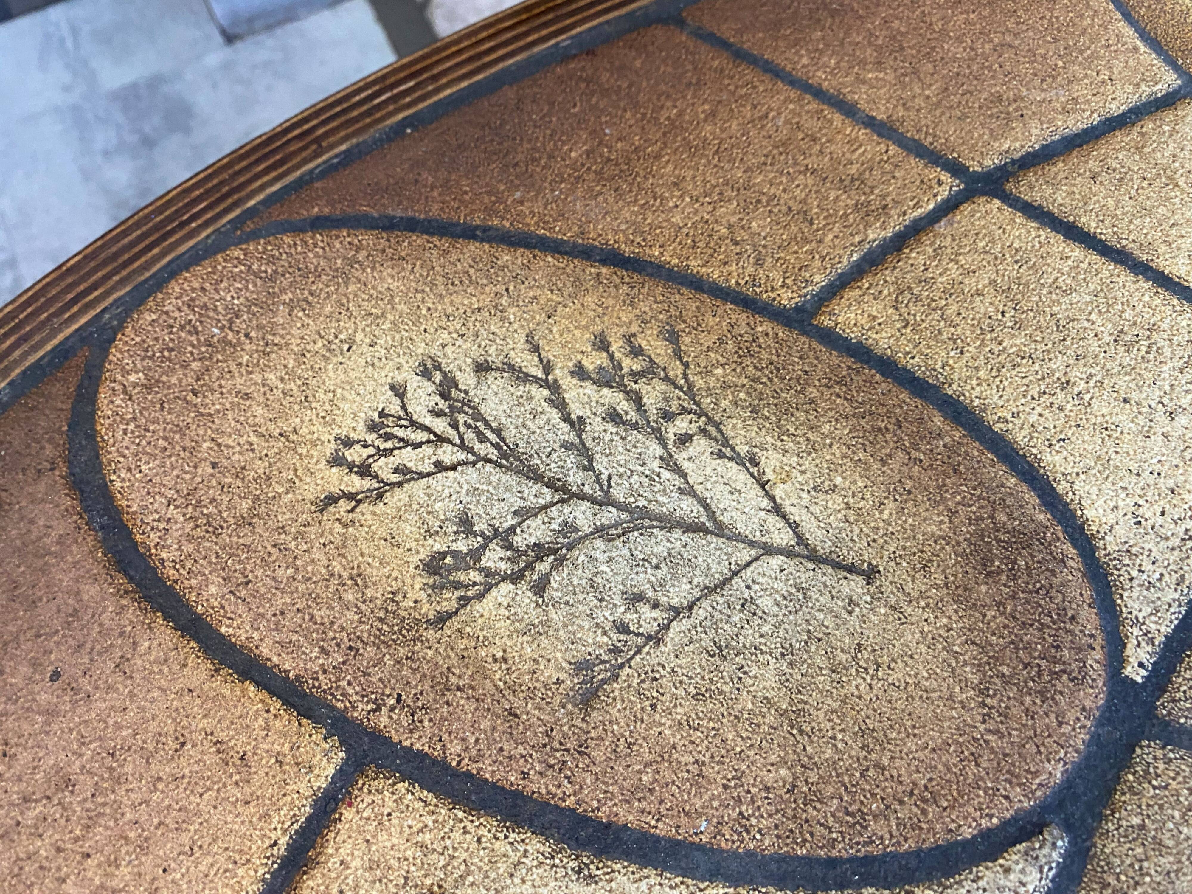 Round oval ceramic coffee table by Barrois Vallauris, 1960, herbarium model