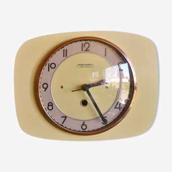 Vintage clock, wall clock "Manufrance Yellow Champagne"