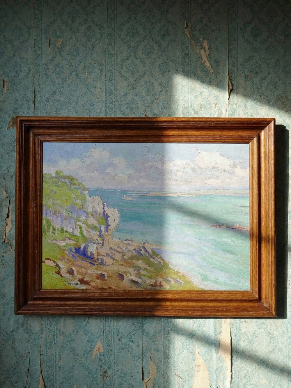 Large marine landscape with cliffs, oil on panel framed, paul ruben (1882-1955)