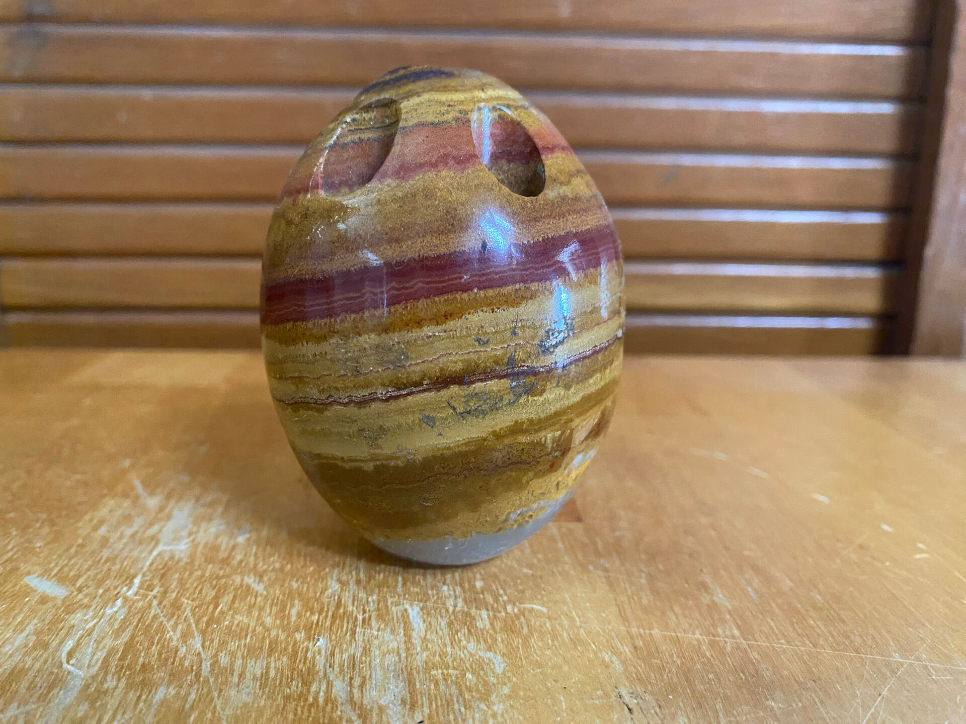 Vintage Hard Stone Onyx Egg Flower Holder