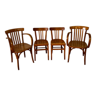 Lot fauteuils chaises en bois courbé