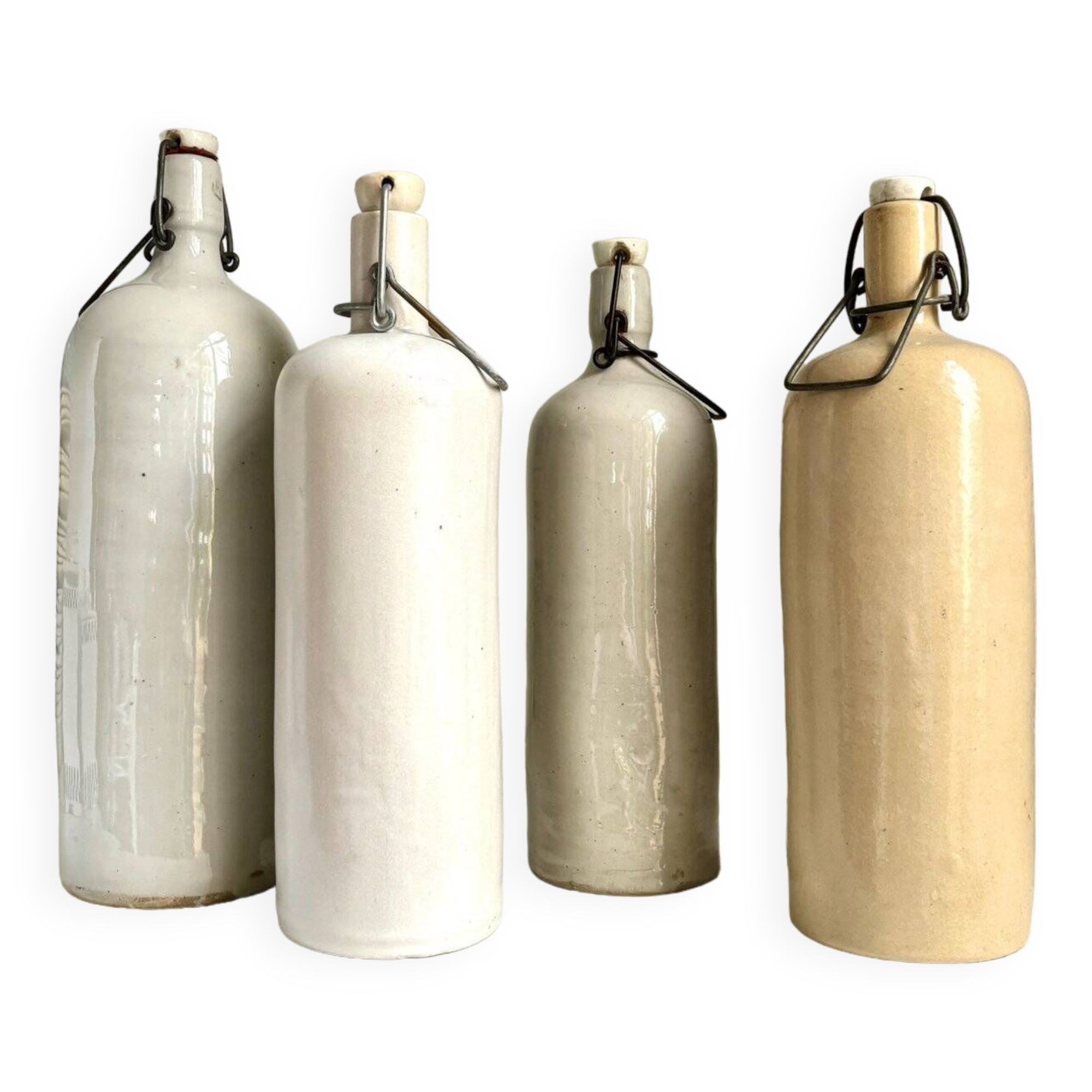 4 beige glazed stoneware bottles