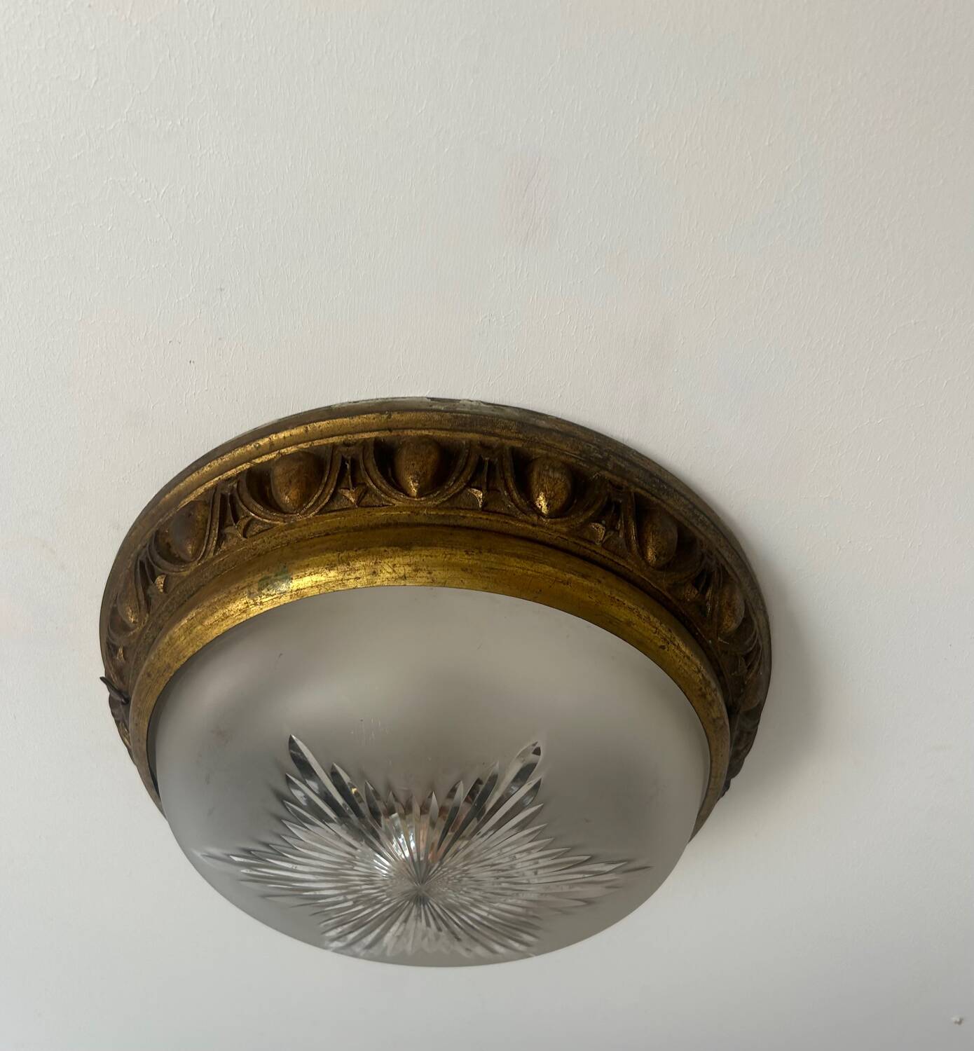 Vintage brass and sandblasted glass wall lamp, France 1940