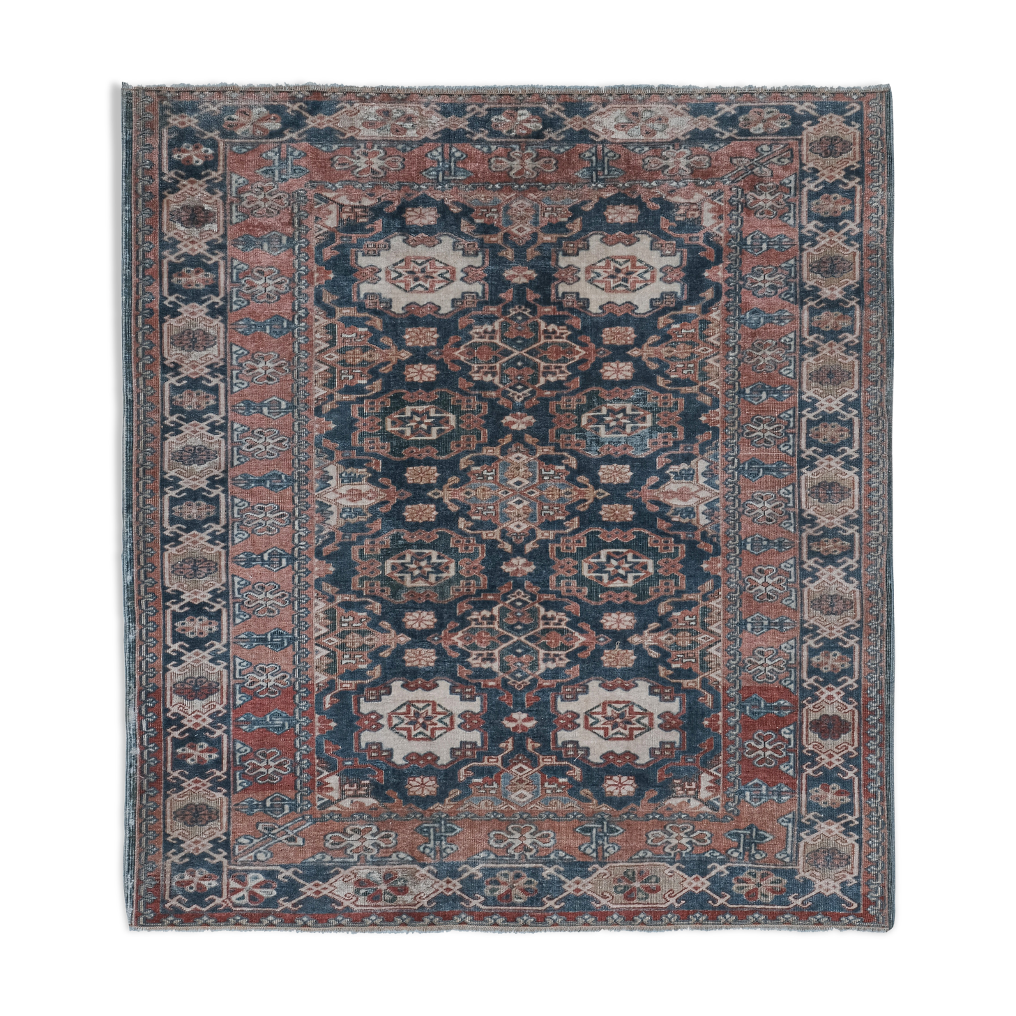 Handknotted Square Caucasian Blue Shirvan Rug 4'5" X 5'1"