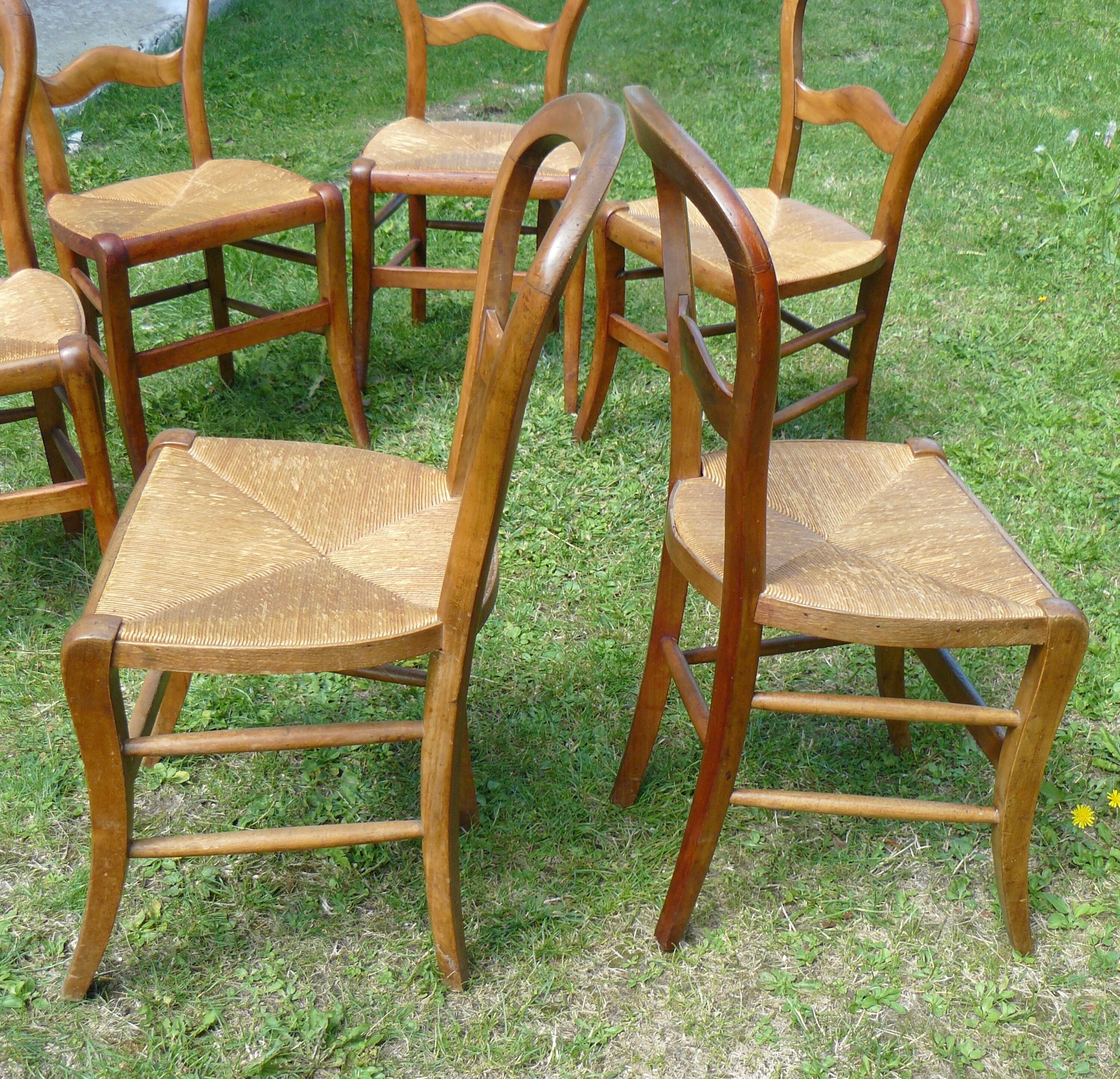 Ensemble de 6 chaises paillées Louis Philippe en merisier
