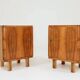 Pair of antique Art Deco bedside tables, walnut veneer, refurbished