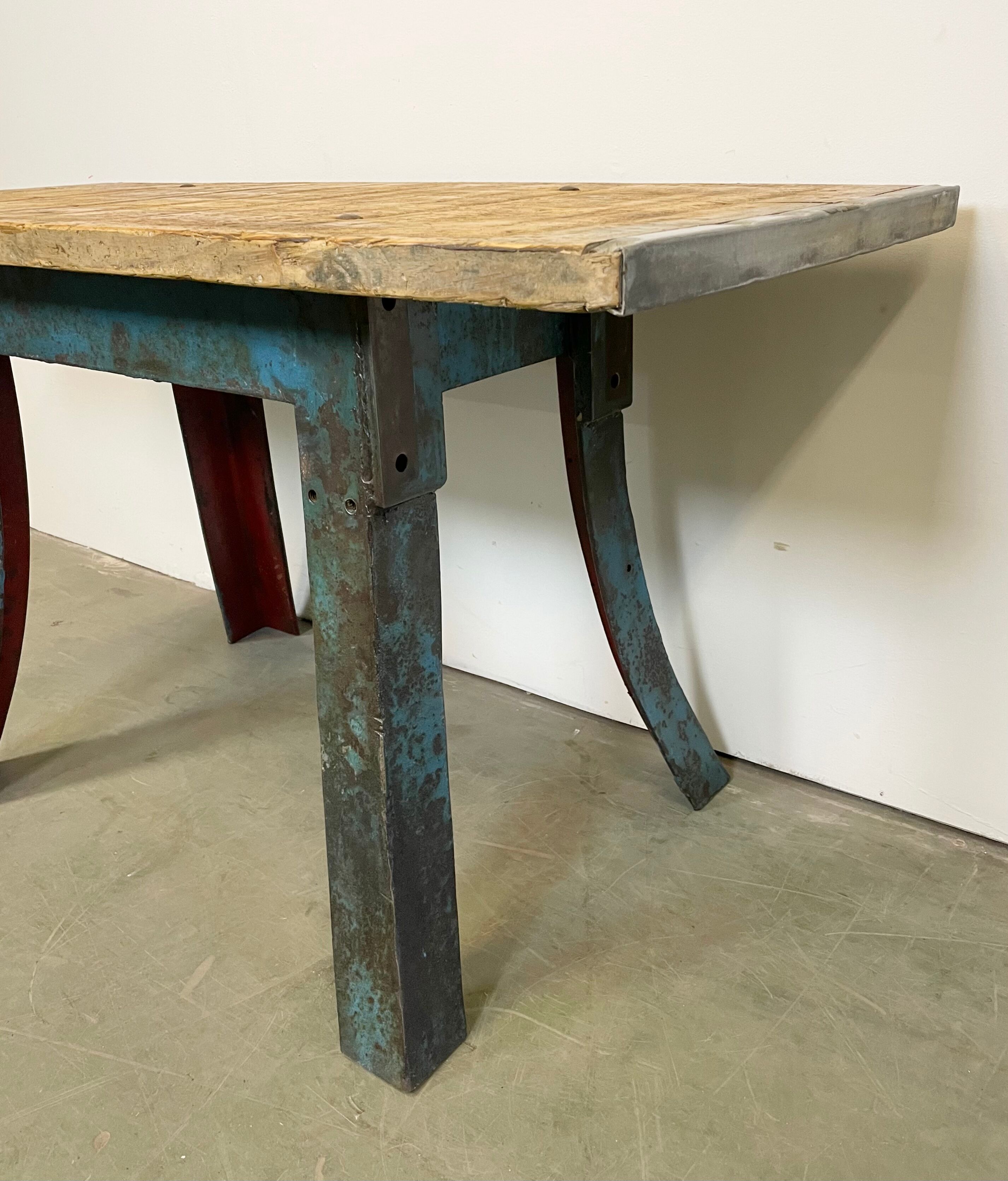 Blue Industrial Dining Table, 1960s