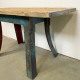 Table à manger industrielle bleue, années 1960
