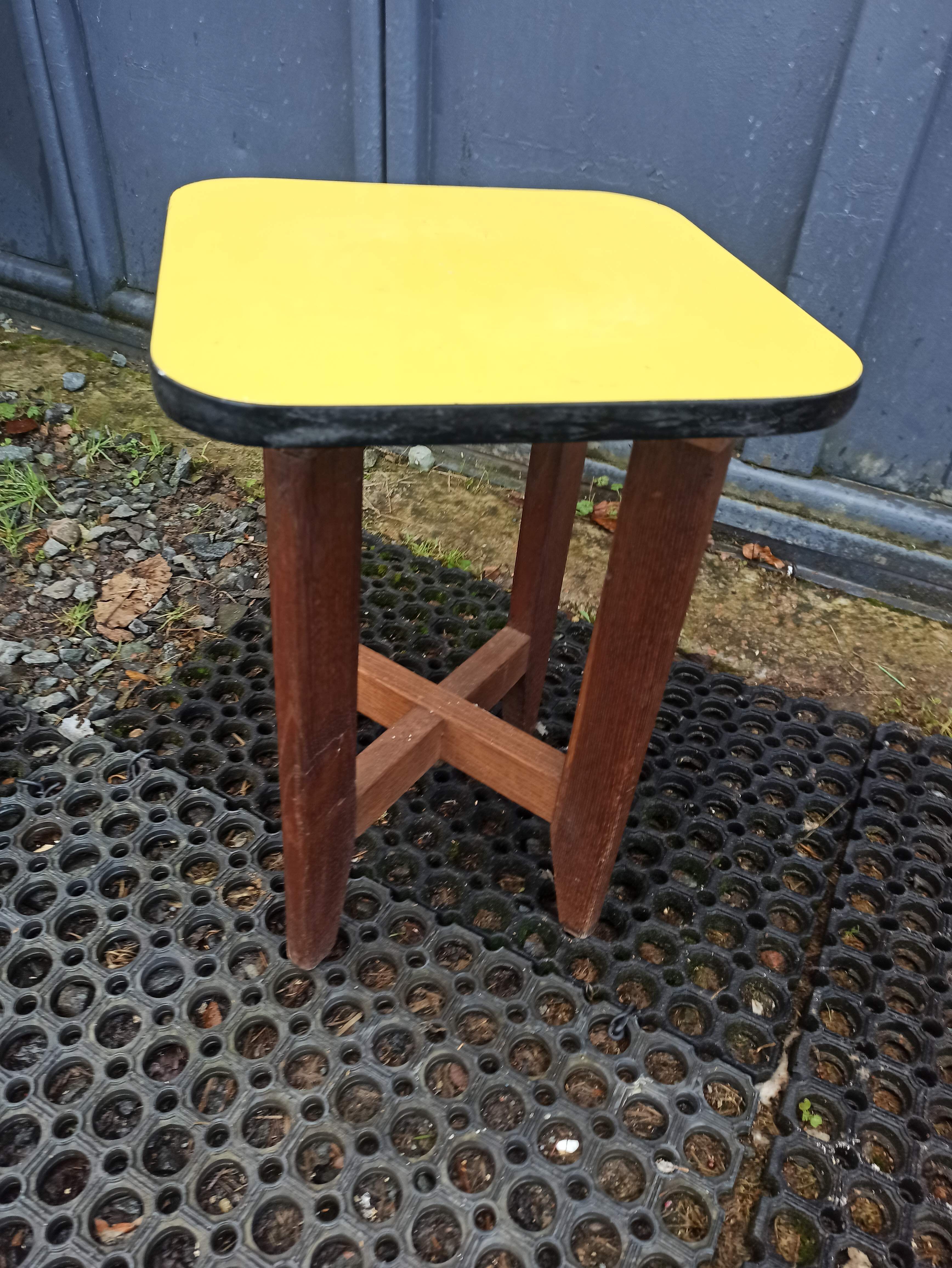 Oak stool and yellow formica