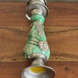Stone and silver metal candle holder