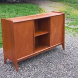 Enfilade vintage en chêne doré portes coulissantes pieds compas 1950