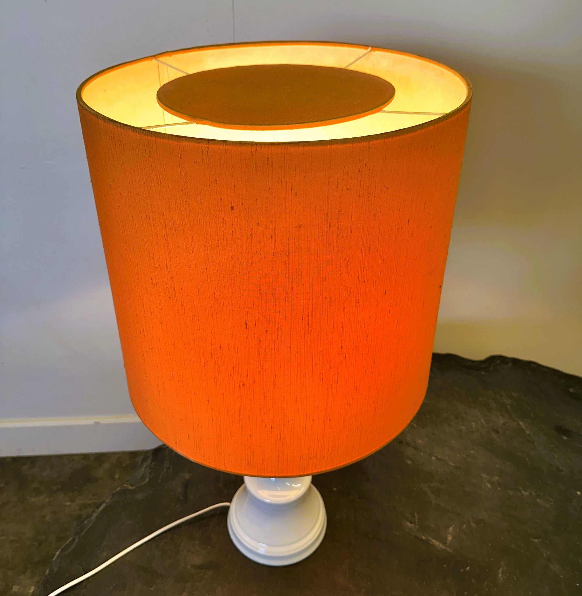 Midcentury Ceramic Danish Table lamp with Orange Shade, 1970s. Denmark