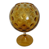 Coupe calice vase ballon sur pied XXL en verre ambré à relief bulles Empoli