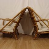 Pair of Audoux Minnet rattan armchairs