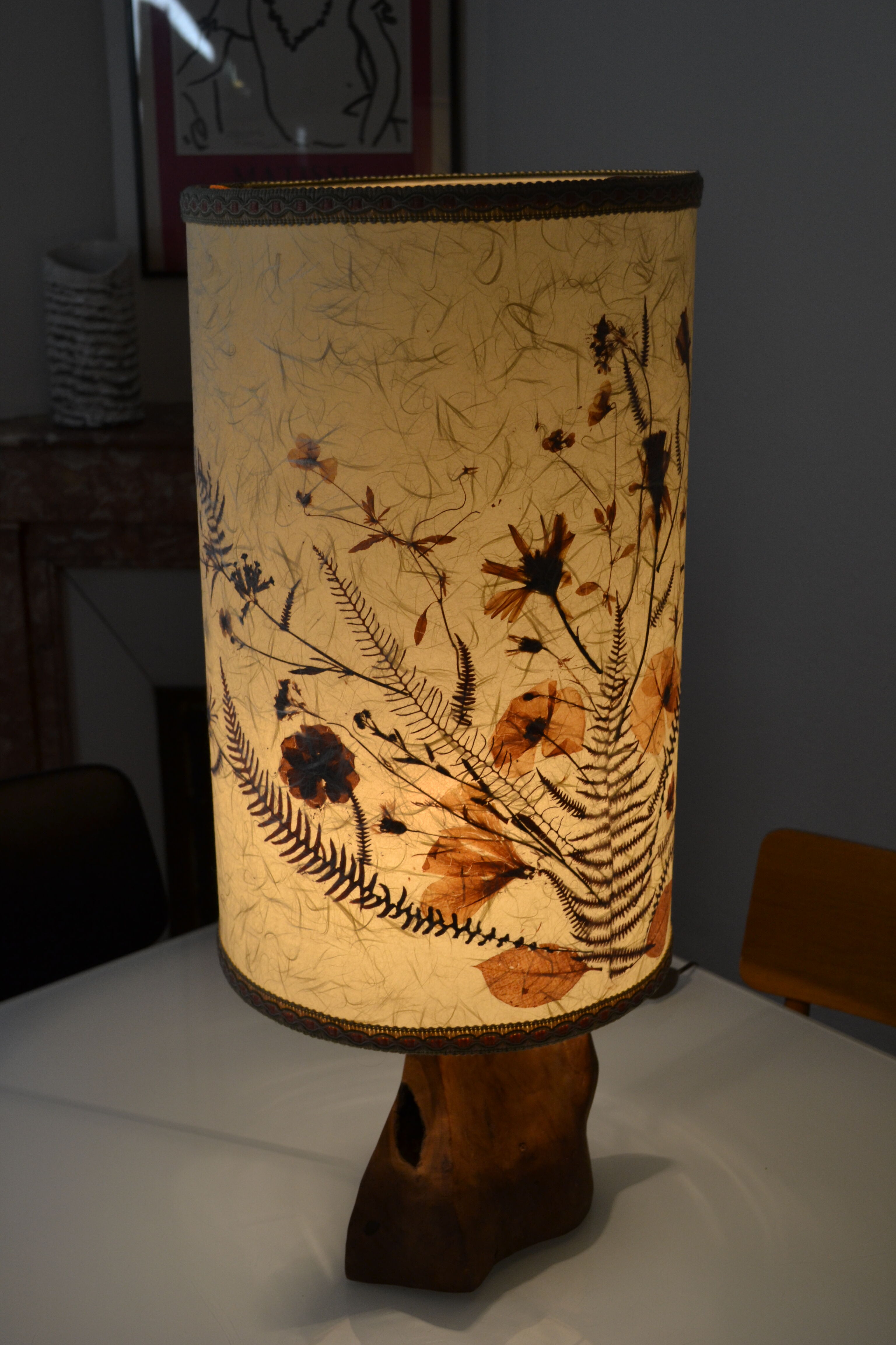 Modernist brutalist lamp free form 60's olive wood