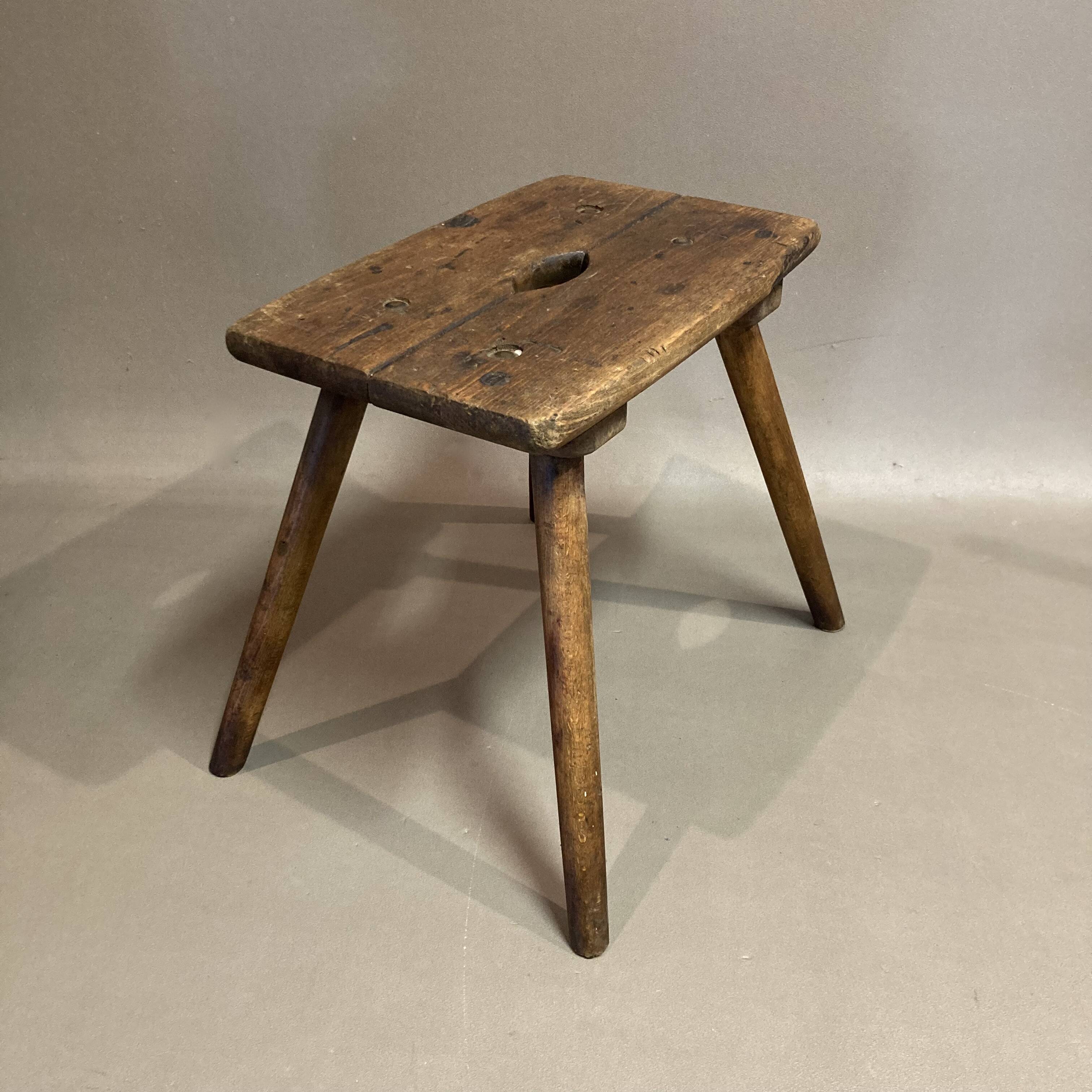 Pair of period stools in solid oak.