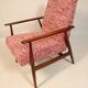 Vintage armchair and footrest red lobster Boho style fabric design by H.Lis 300-190 model