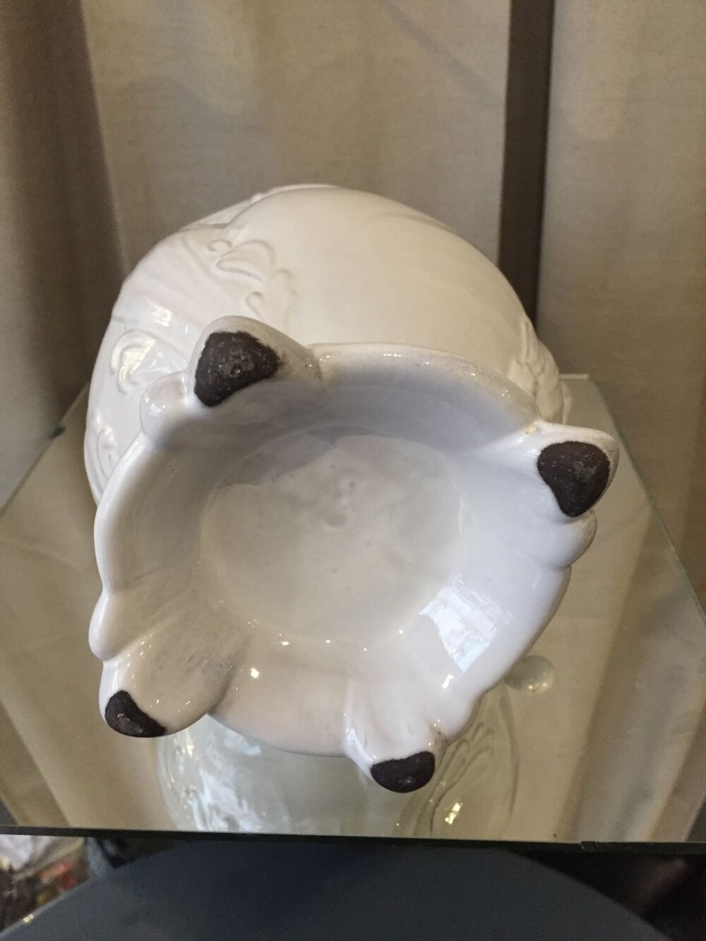 Pitcher has beautiful model beyerle niderviller black earth enamelled with white