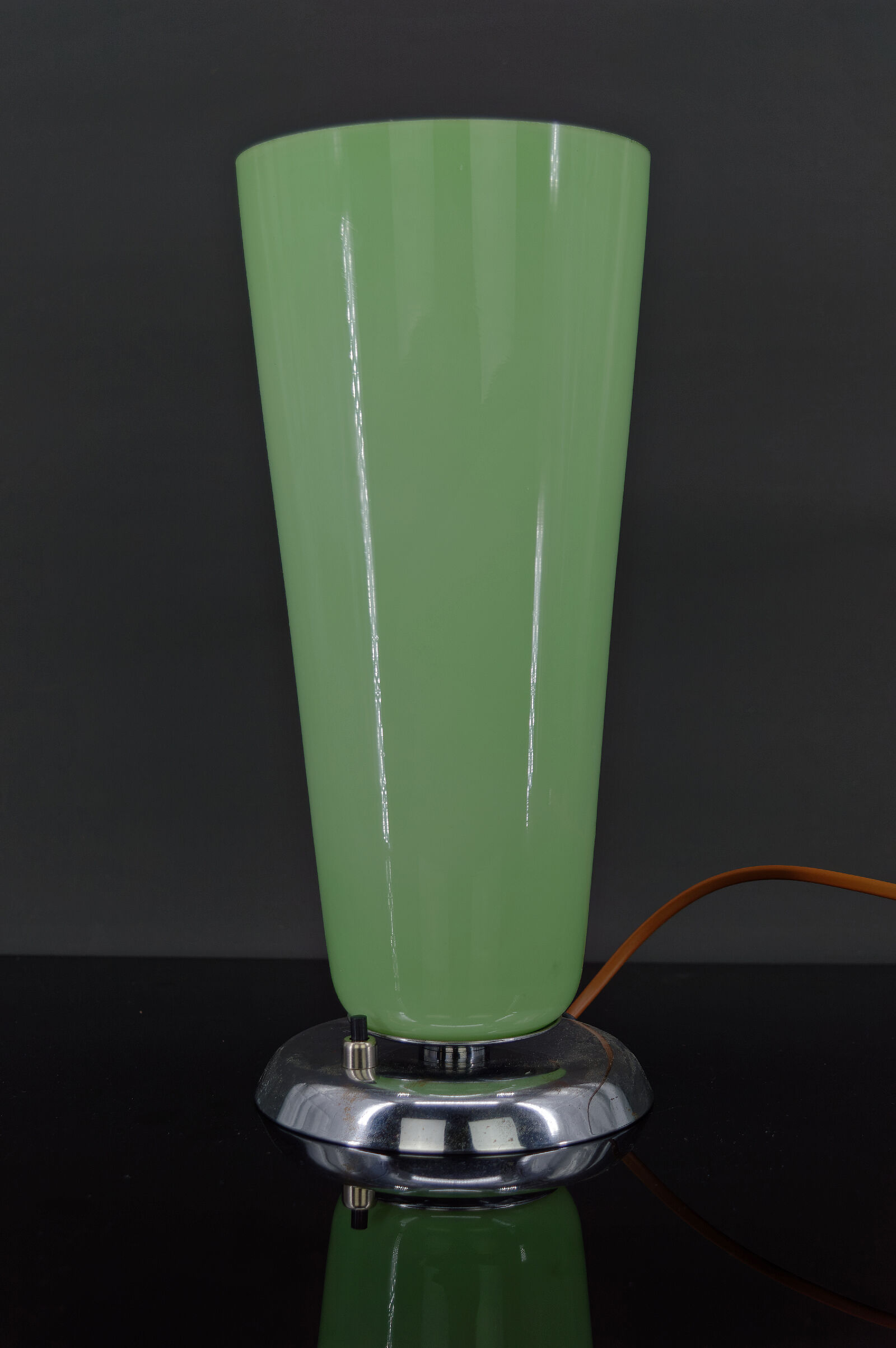 Art Deco lamp in chrome and celadon glass, France, circa 1930