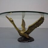 French Swan Coffee Table in Brass and Glass, 1960s