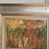 Modern painting, oil on wood panel, color and movement
